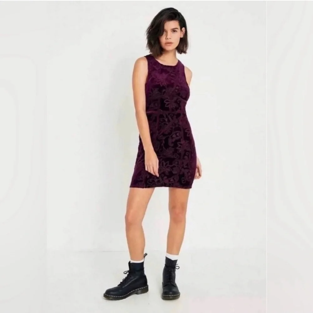 Free People Burnout Babe Velvet Floral Sleeveless Bodycon Mini Dress Rio Vino M